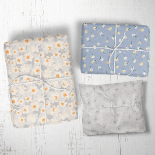 Frühlingsnarzisse Blau und Grau Geschenkpapier Set