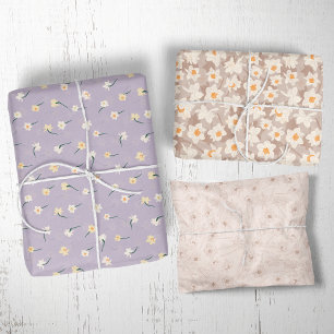 Frühlingsnarzisse floral   Braun und Purpur Geschenkpapier Set