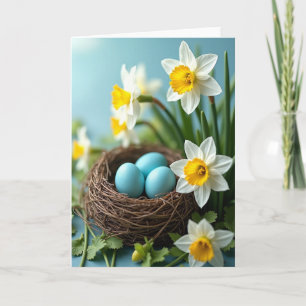Frühlingsnest-Ei-Blüten-Kunstkarte Karte