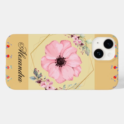 Frühlingsneuheit, orangefarbene Grafik, rosa Blume Case-Mate iPhone Hülle (Rückseite (Horizontal))