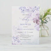 Frühlingsofas violette Blüten staubige blaue Babyd Einladung (Stehend Vorderseite)