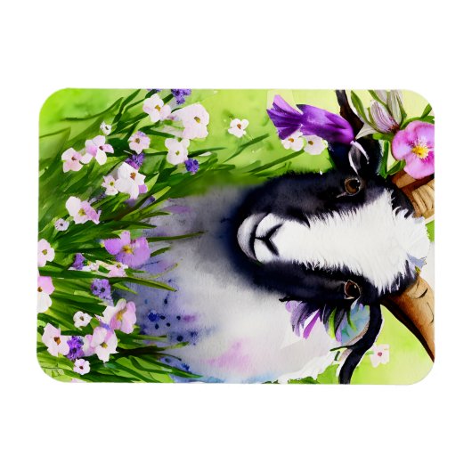 Frühlingsosterziege Kid Floral Wasserfarbe Magnet (Horizontal)