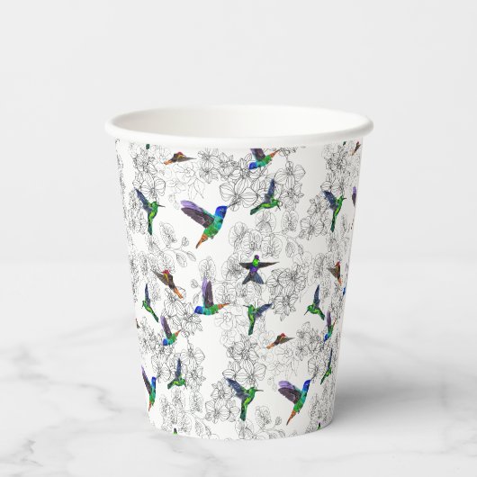 Frühlingspapier Cups farbenfrohe Vögel fliegen in Pappbecher (Rückseite)