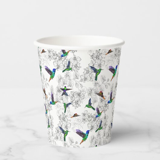 Frühlingspapier Cups farbenfrohe Vögel fliegen in Pappbecher (Vorderseite)