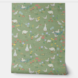 Frühlingspapier mit Ententeich-Grüntönen Tapete