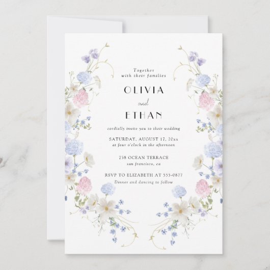 Frühlingspark Rosa Lila Wildblumen Hochzeit Einladung (Vorderseite)