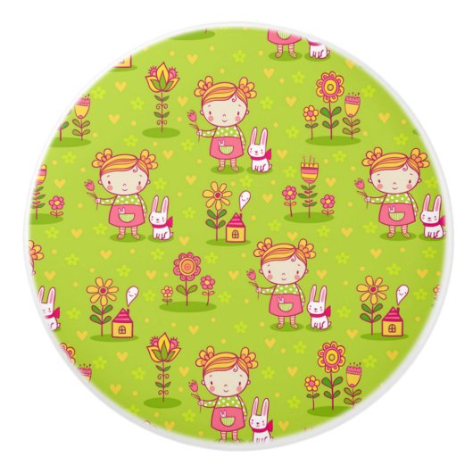 Frühlingspass mit kleinen Mädchen Keramikknauf (Vorderseite)