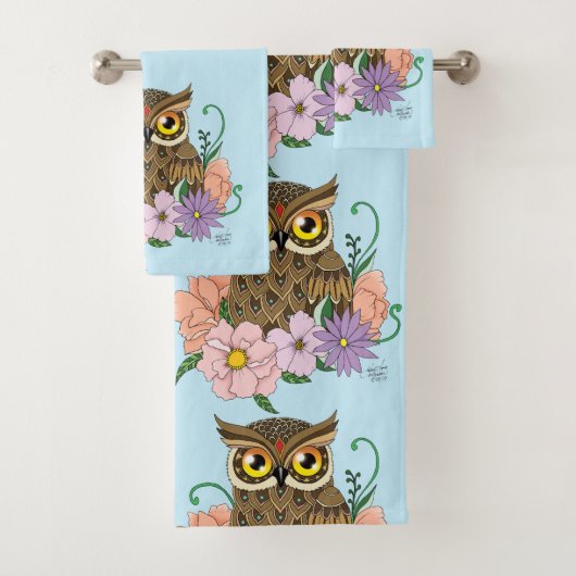 Frühlingspastel Blume Owl Badhandtuch Set (Insitu)