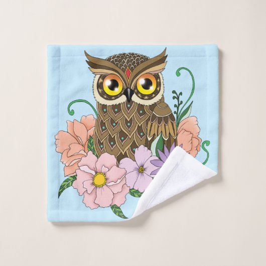 Frühlingspastel Blume Owl Badhandtuch Set (Waschlappen)