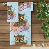 Frühlingspastel Blume Owl Badhandtuch Set