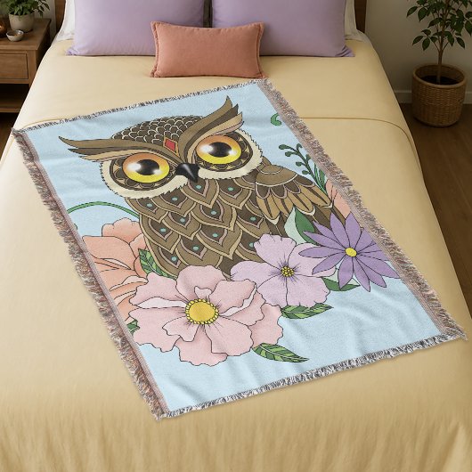 Frühlingspastel Blume Owl Decke