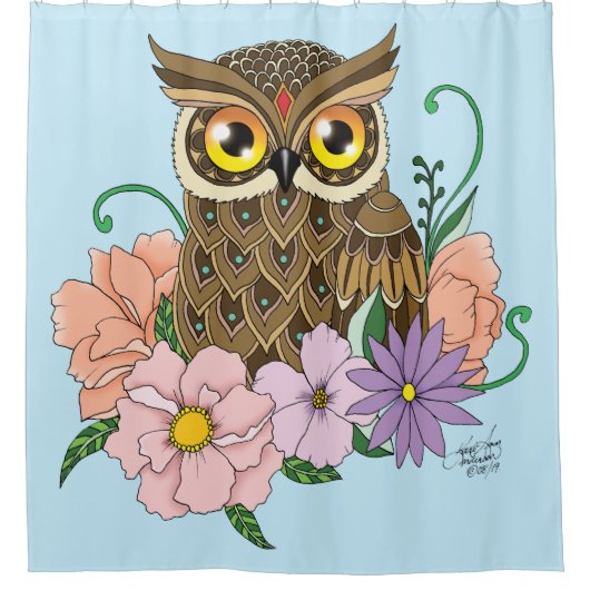 Frühlingspastel Blume Owl Duschvorhang (Vorderseite)