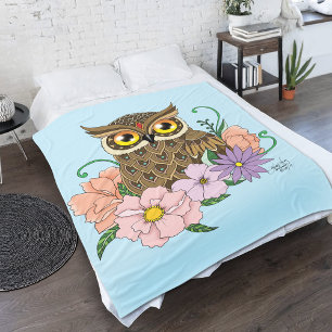Frühlingspastel Blume Owl Fleecedecke