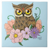 Frühlingspastel Blume Owl Fliese (Vorderseite)