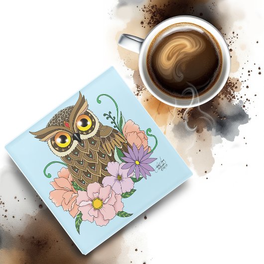 Frühlingspastel Blume Owl Glasuntersetzer