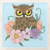 Frühlingspastel Blume Owl Glasuntersetzer (Vorderseite)
