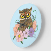 Frühlingspastel Blume Owl Große Wanduhr (Winkel)