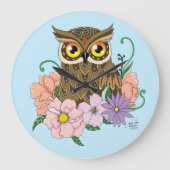 Frühlingspastel Blume Owl Große Wanduhr (Vorderseite)