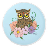 Frühlingspastel Blume Owl Keramikknauf (Vorderseite)