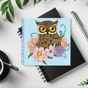 Frühlingspastel Blume Owl Notizblock