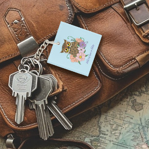 Frühlingspastel Blume Owl Schlüsselanhänger