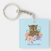 Frühlingspastel Blume Owl Schlüsselanhänger (Vorderseite)