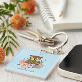 Frühlingspastel Blume Owl Schlüsselanhänger (Vorderseite rechts)