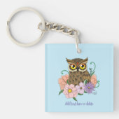 Frühlingspastel Blume Owl Schlüsselanhänger (Vorderseite)