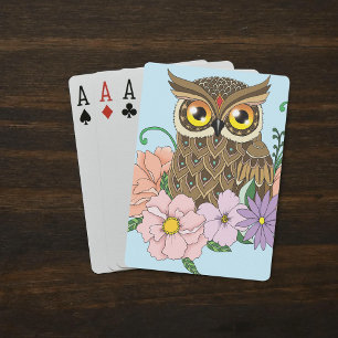 Frühlingspastel Blume Owl Spielkarten