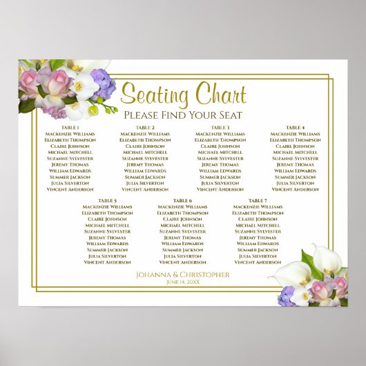 Frühlingspastel Floral 7 Tabelle Hochzeitssitzdiag Poster (Vorne)