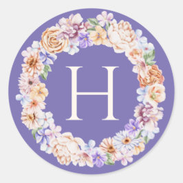 Frühlingspastel Floral Wreath Monogramm Runder Aufkleber
