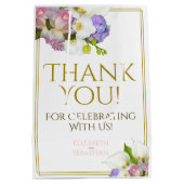 Frühlingspastel florale Hochzeit Pink & Gold Mittlere Geschenktüte (Rückseite)