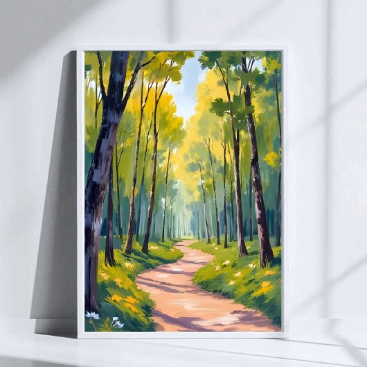 Frühlingspfad | Grüne Wald-Wasserfarben-Natur Poster
