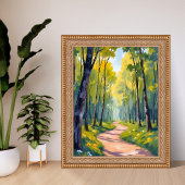 Frühlingspfad | Grüne Wald-Wasserfarben-Natur Poster