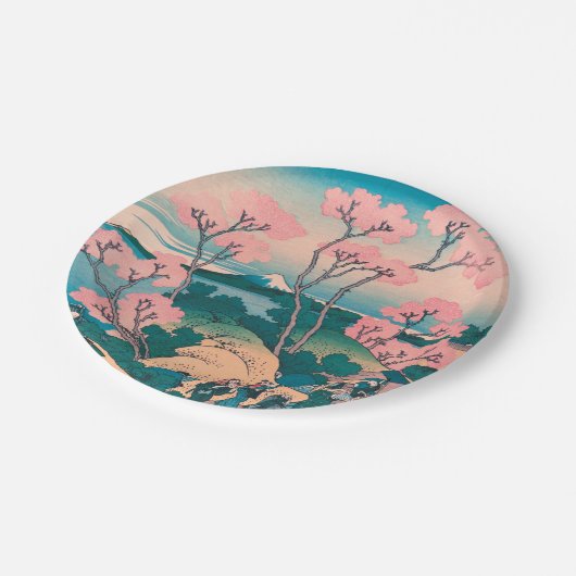 Frühlingspicknick unter Kirschbaum Blume Monte Fuj Pappteller (Schrägansicht)