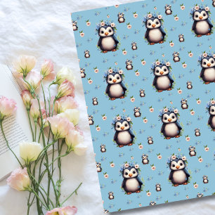 Frühlingspinguine mit blauen Blume Fleecedecke