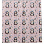 Frühlingspinguine mit Blume in Rosa Duschvorhang (Vorderseite)