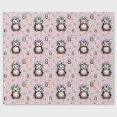 Frühlingspinguine mit Blume in Rosa Geschenkpapier (Flach)