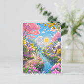 Frühlingspink blüht Landschaftliche Riverside Natu Postkarte (Stehend Vorderseite)