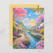 Frühlingspink blüht Landschaftliche Riverside Natu Postkarte (Vorne/Hinten)