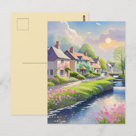 Frühlingspink blüht Landschaftliche Riverside Natu Postkarte