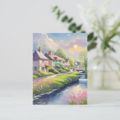 Frühlingspink blüht Landschaftliche Riverside Natu Postkarte (Stehend Vorderseite)