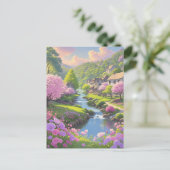 Frühlingspink blüht Landschaftliche Riverside Natu Postkarte (Stehend Vorderseite)