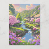 Frühlingspink blüht Landschaftliche Riverside Natu Postkarte (Vorderseite)