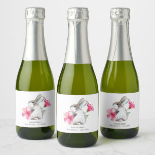 Frühlingspink, floral und blubbly Champagne Label Schaumweinetikett