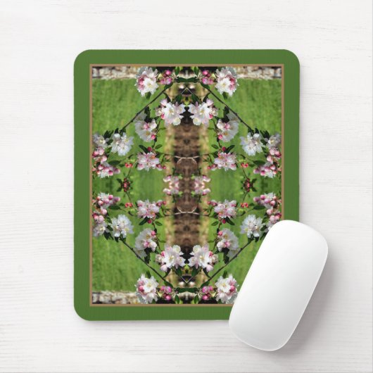 Frühlingspink und weiß Blüten Abstrakt Mousepad (Mit Mouse)