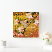Frühlingspink und weiß Blüten Abstrakt  Quadratische Wanduhr (Zuhause)