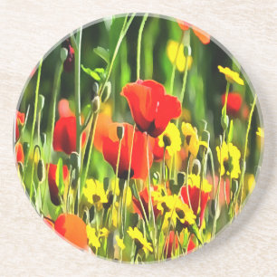 Frühlingspopie und Blume auf der Wiese Getränkeuntersetzer