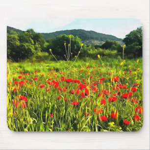 Frühlingspopole Wiese und Bergwelt Mousepad