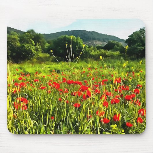 Frühlingspopole Wiese und Bergwelt Mousepad (Vorne)
